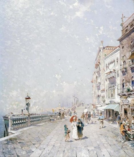 The Molo, Venice, Looking West With Figures Promenading