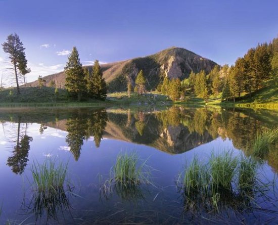 Bunsen Peak Reflected in Lake, Yellowstone National Park, Wyoming