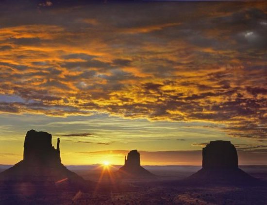The Mittens and Merrick Butte at Sunrise, Monument Valley, Arizona