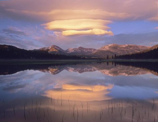 Lenticular Clouds over Mount Dana, Mount Gibbs, and Mammoth Peak at Tuolumne Meadows, Yosemite National Park, California
