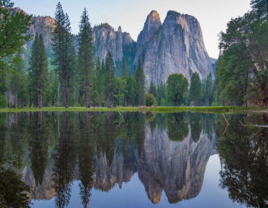Granite Peaks Reflected in River, Yosemite Valley, Yosemite National Park, California