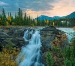 Athabasca Falls and Mount Fryatt, Rocky Mountains, Jasper National Park, Alberta, Canada