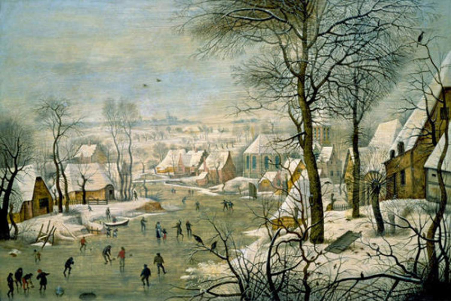 A Winter Landscape with Skaters and a Bird Trap, 1565