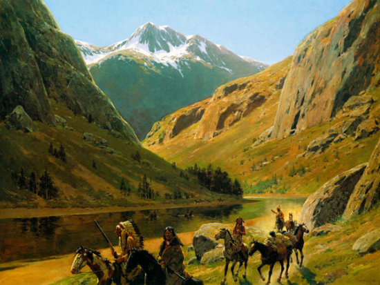 Indian Maurauders In Party Fording Stream