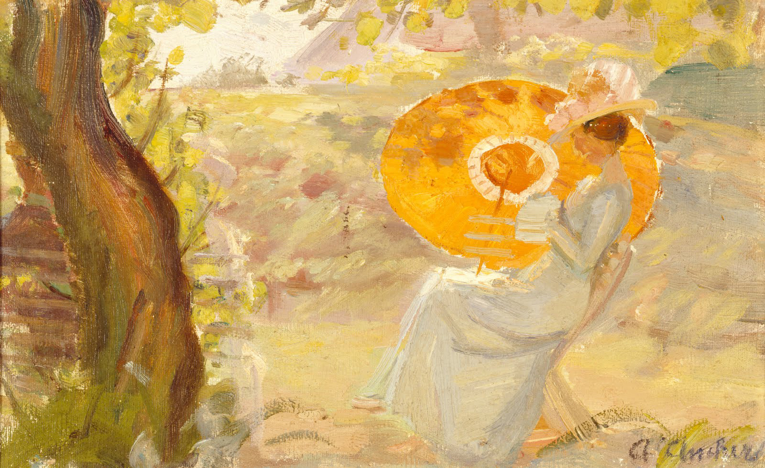 Young Girl in a Garden with Orange Umbrella, after 1915