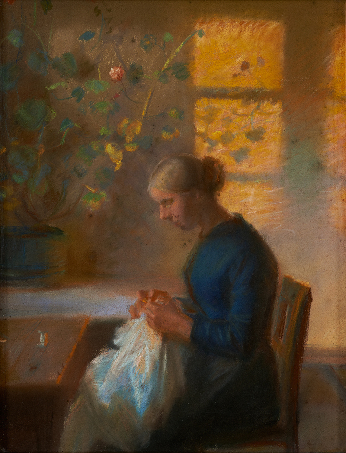 A Girl Sewing, c. 1877-1902