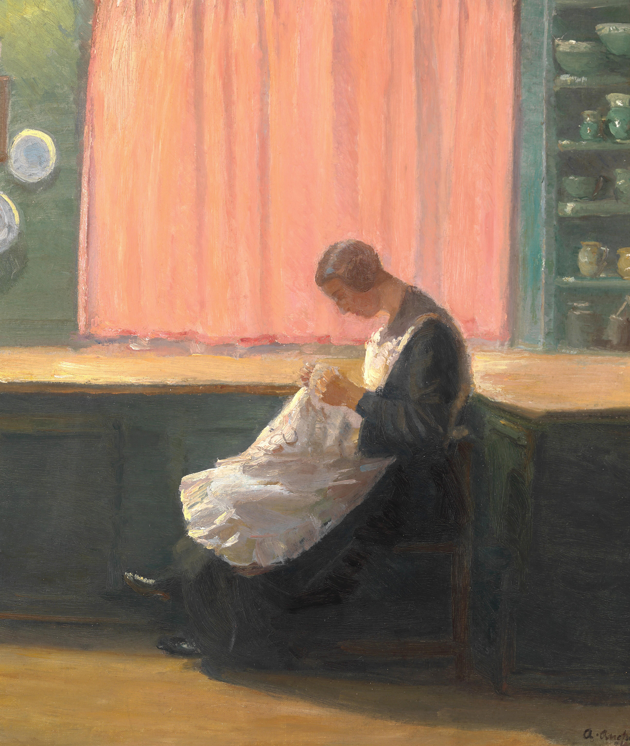 When the Day is Done. Young Girl Sewing, 1924
