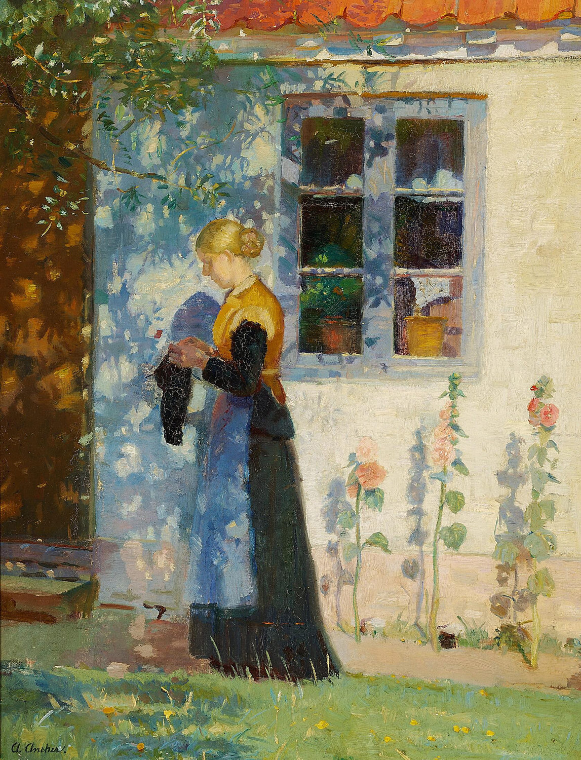 A Young Woman Standing in Front of a House in Skagen
