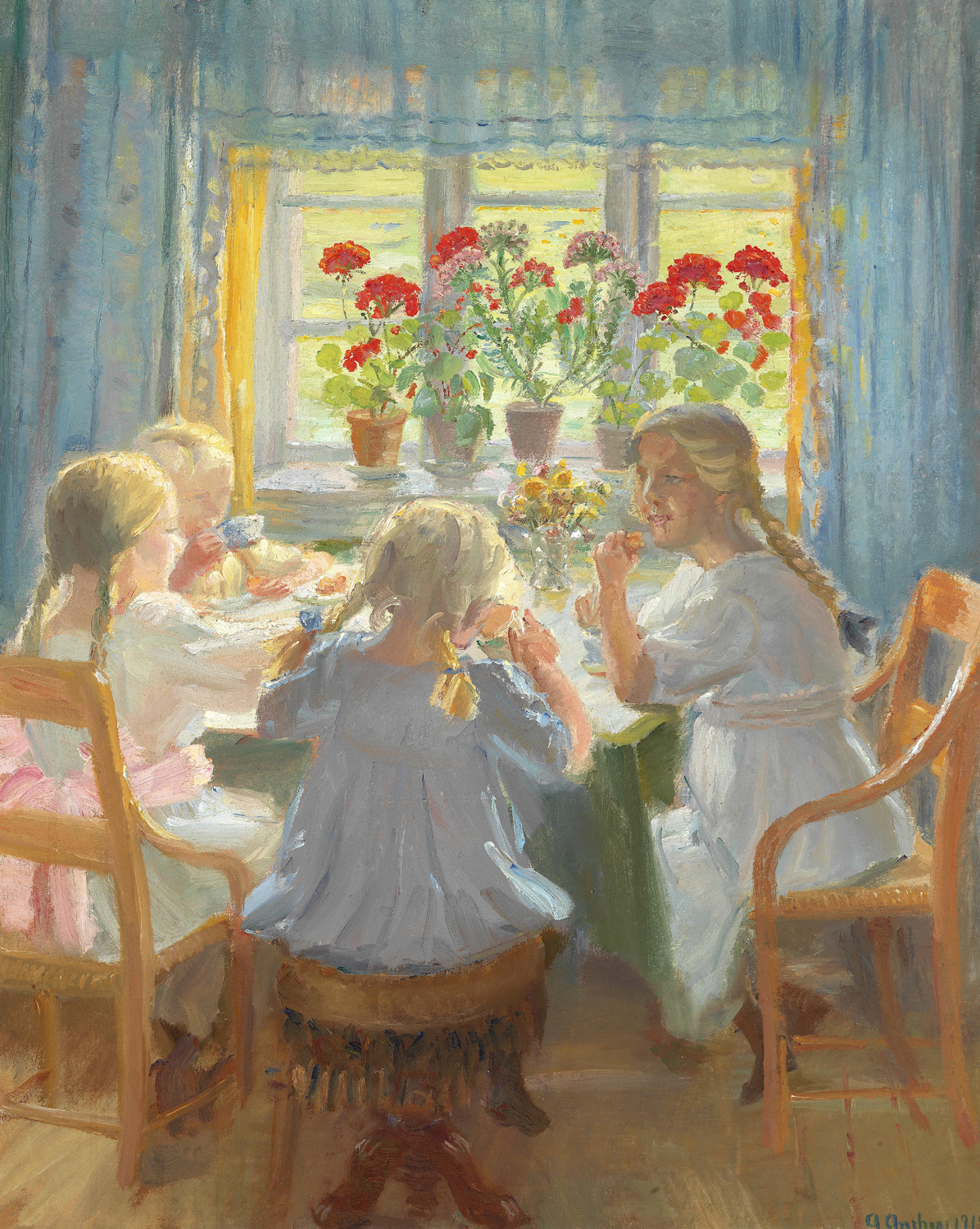Little Girls Having a Tea Party in Nordstuen in Anchers' House, 1919