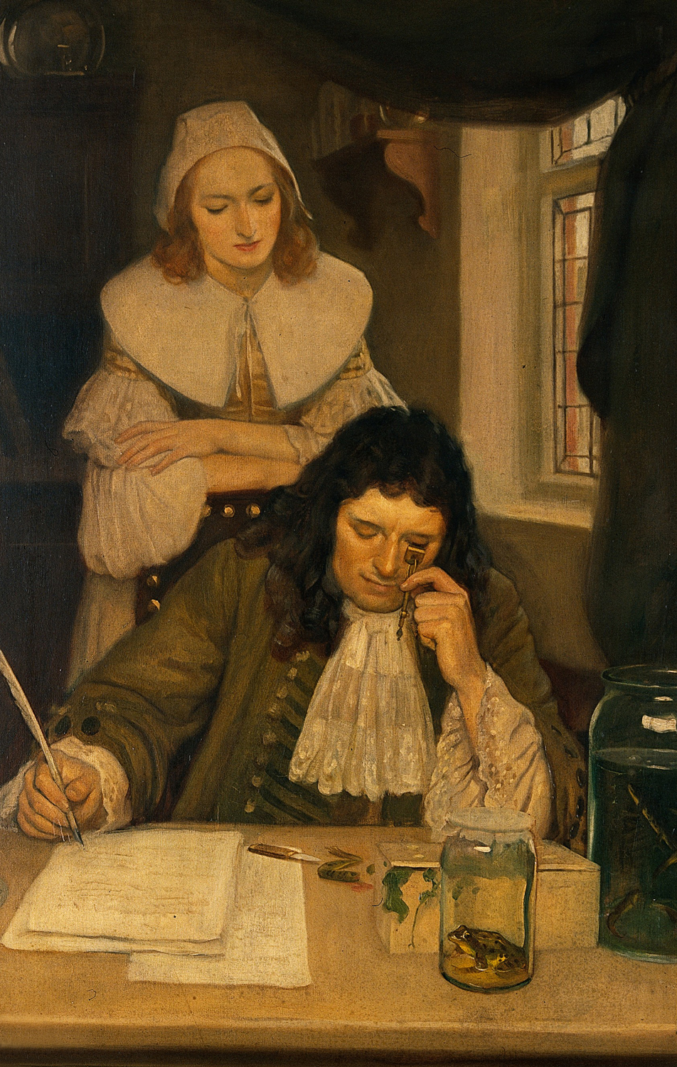 Leeuwenhoek with His Microscope, c. 1912