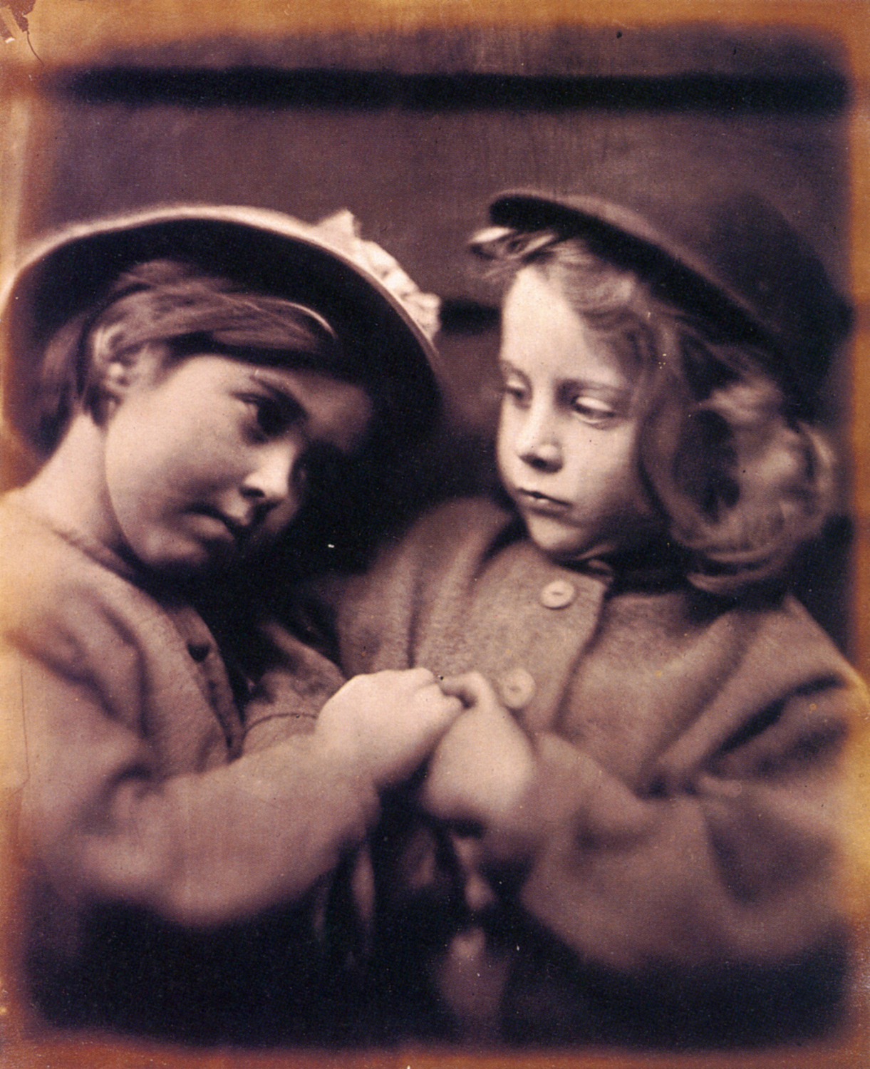 Two Little Girls Wearing Hats, 1864
