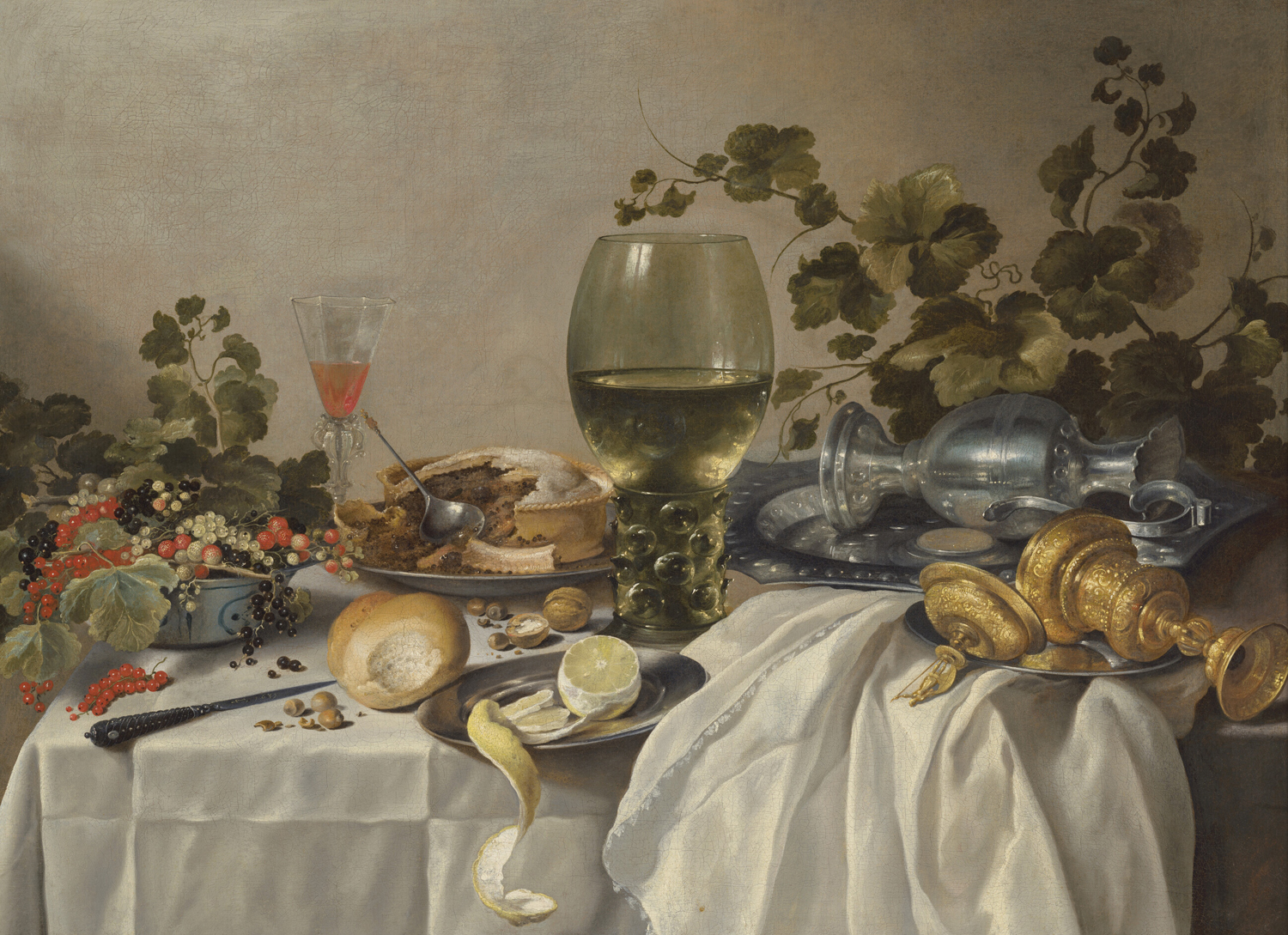 Still Life of Silver and Glassware on a Draped Table, 17th century