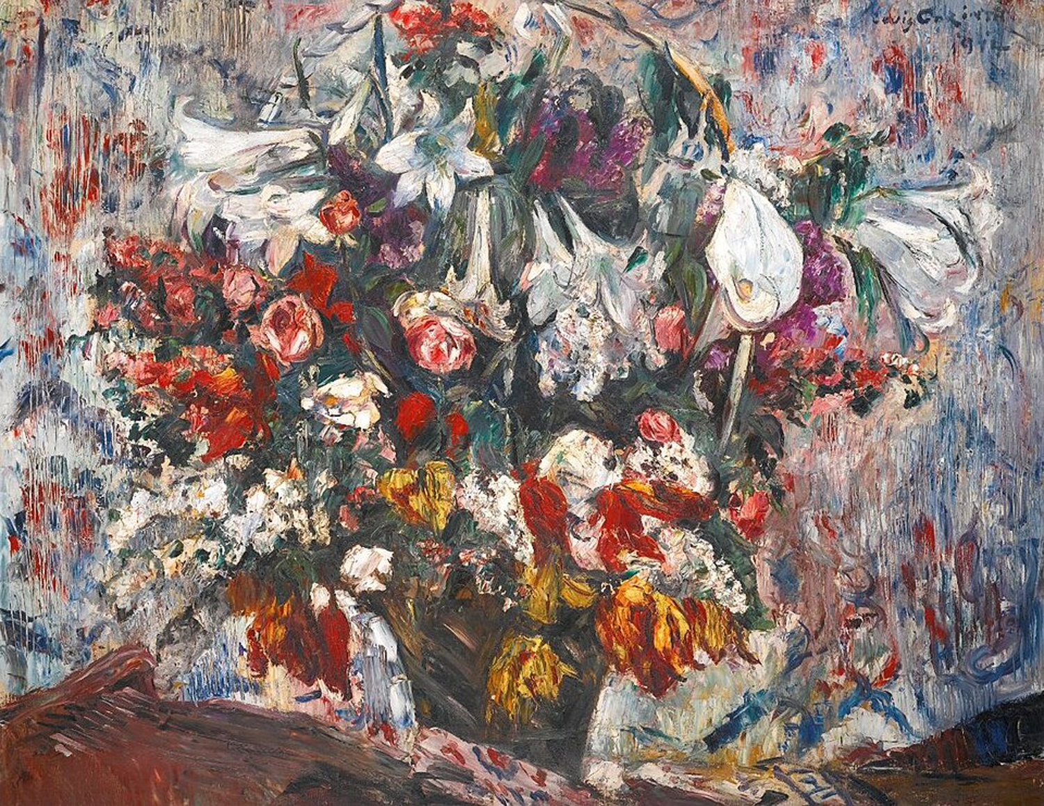 Flower Basket with Amaryllis, Lilac, Roses and Tulips, 1914