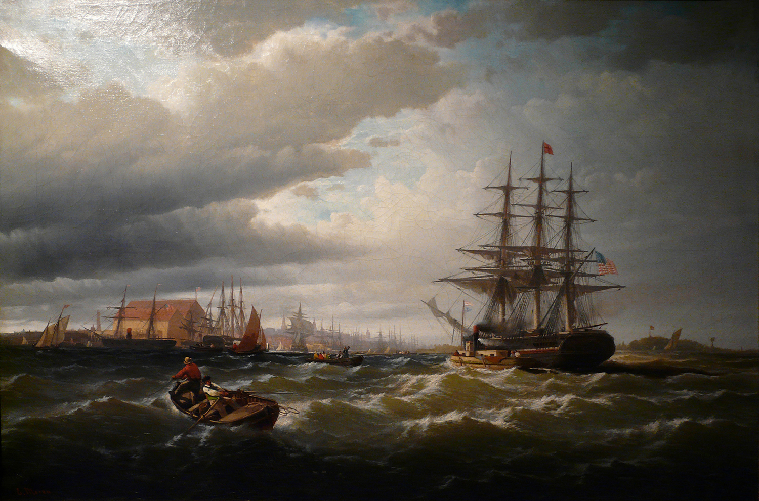 Stormy Arrival of the Packet-ship Thomas P. Cope arrives in Philadelphia, 1860