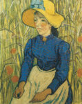 Young Peasant Woman With Straw Hat Sitting In The Wheat