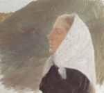 Young Woman Dressed in Dark with a White Scarf Sitting on a Dune