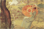 Young Girl in the Garden with an Orange Umbrella