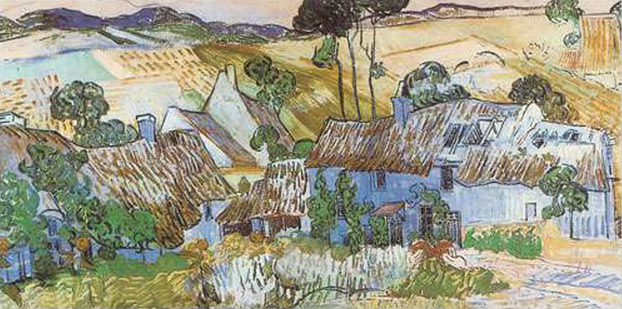 Thatched Cottages by a Hill