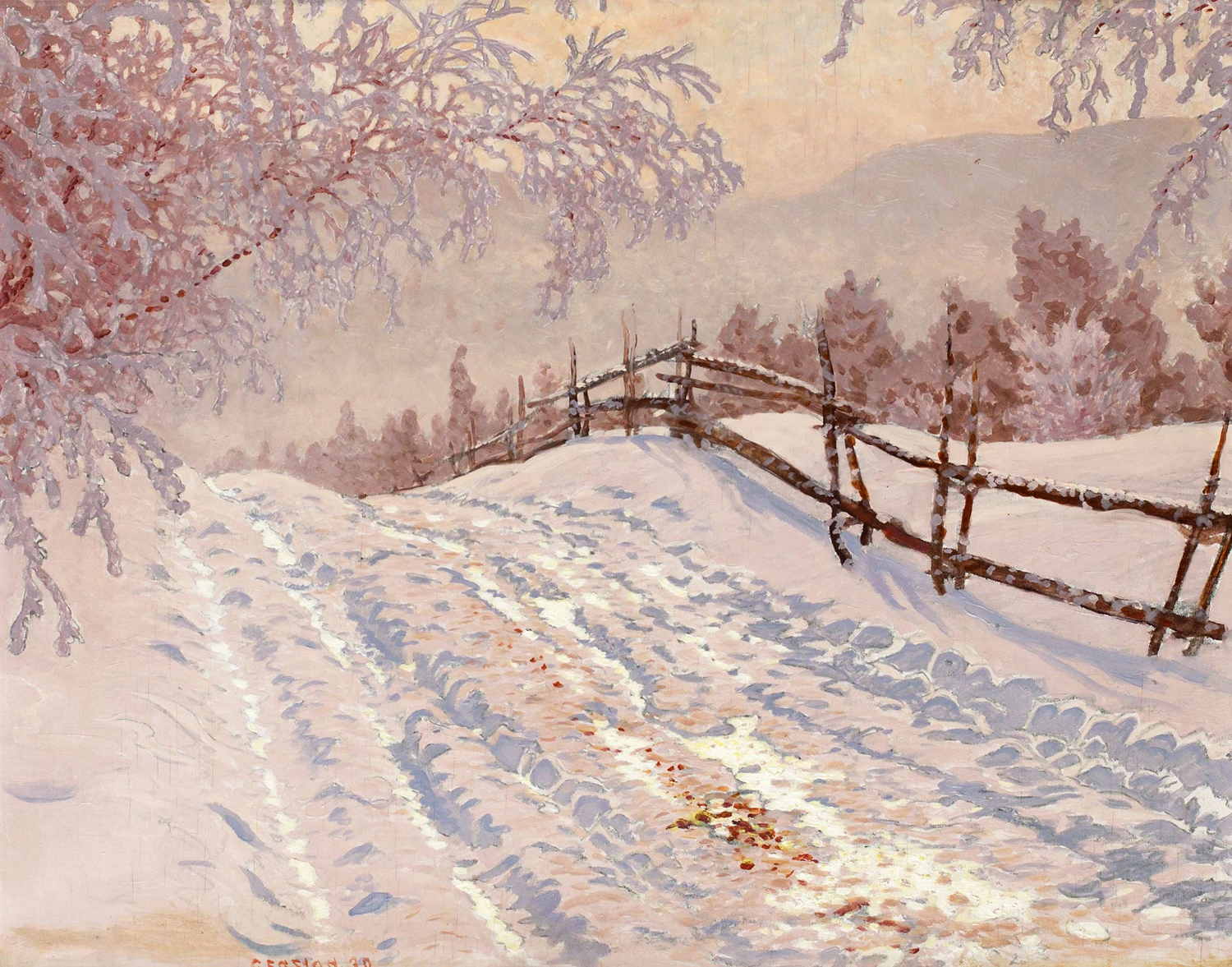 Snow Covered Road with a Fence, 1930