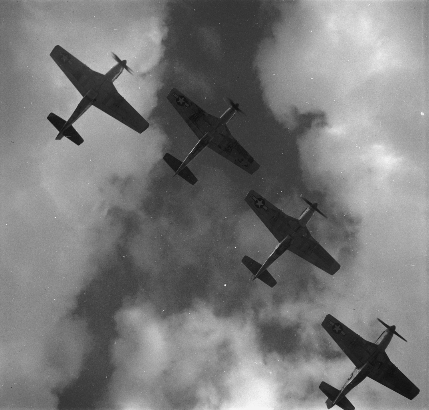 Four P-51 Mustangs Flying in Formation. Ramitelli, Italy, March 1945
