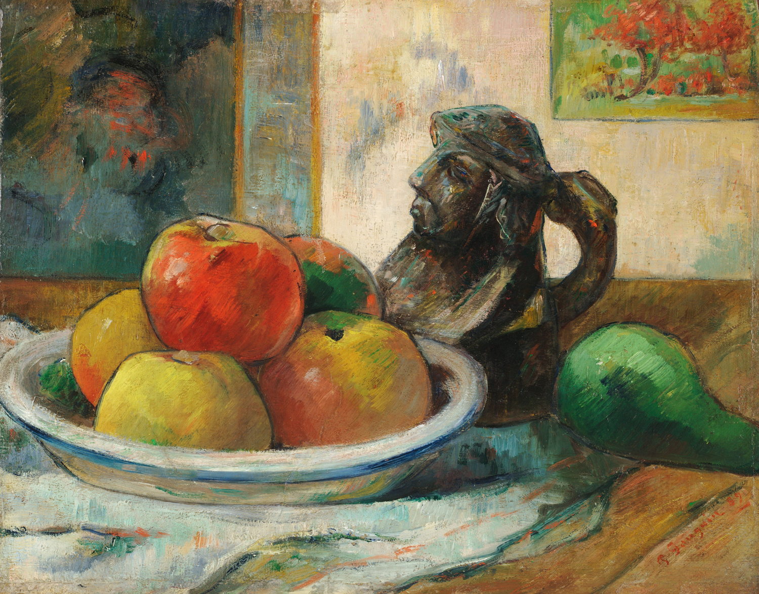 Still Life with Apples, a Pear and a Ceramic Portrait Jug, 1889