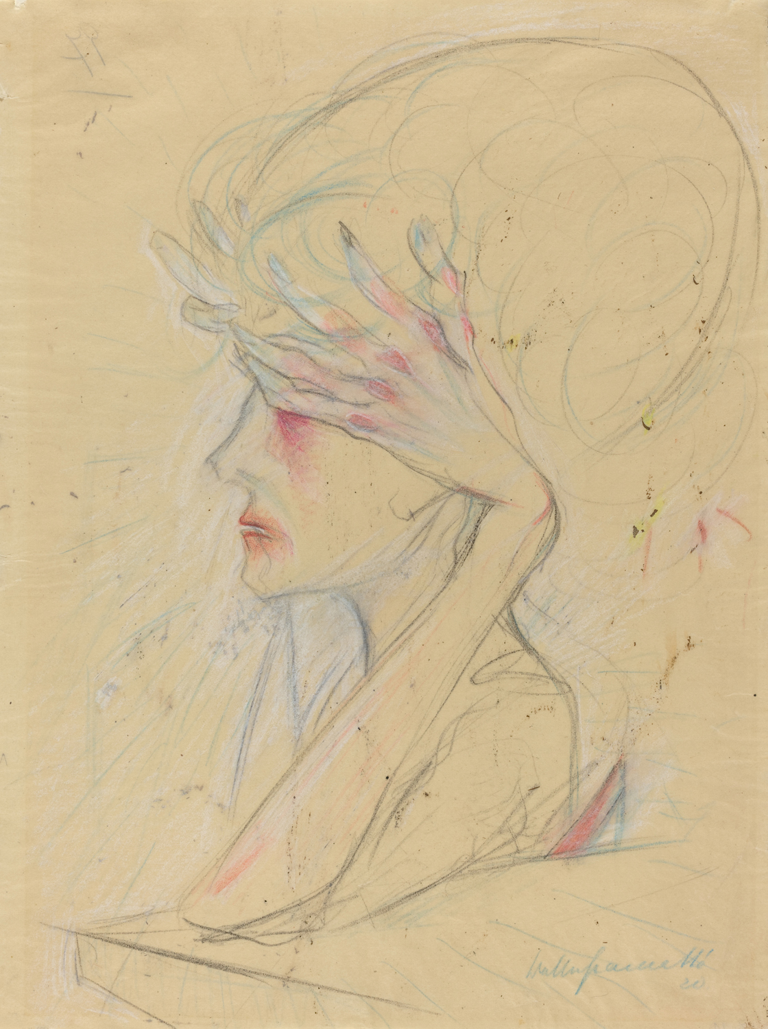 An Elegant Woman with Her Hands Covering Her Eyes, 1920
