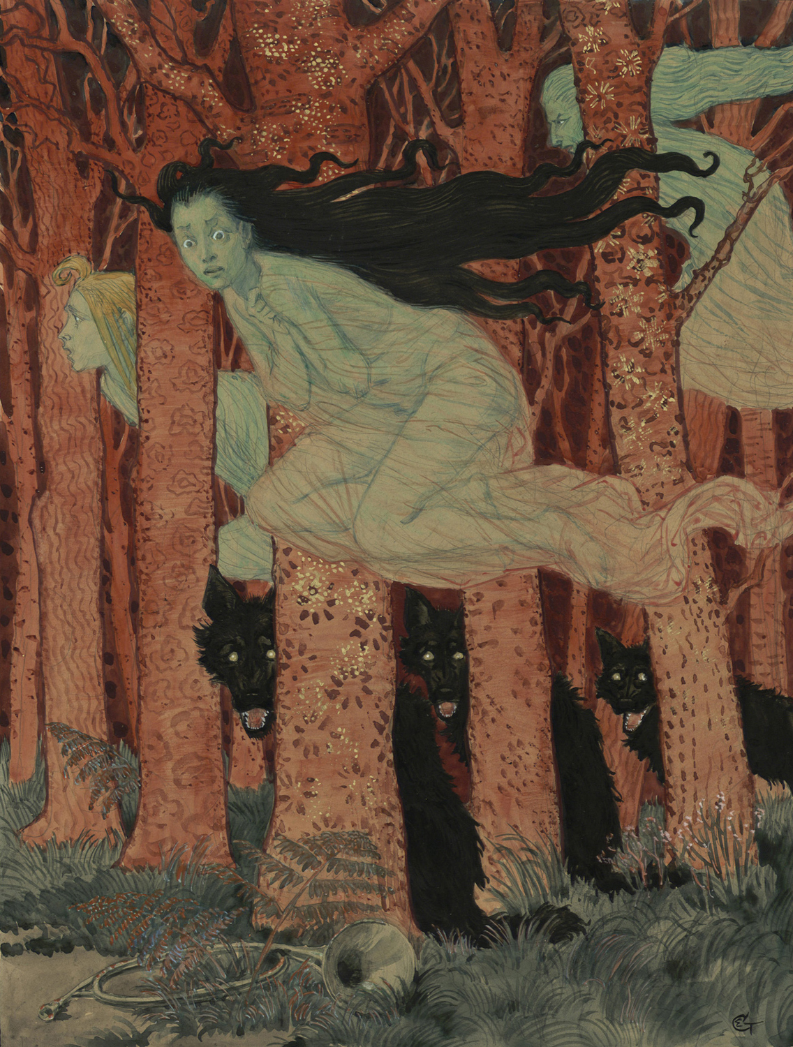 Three Women and Three Wolves, late 19th century