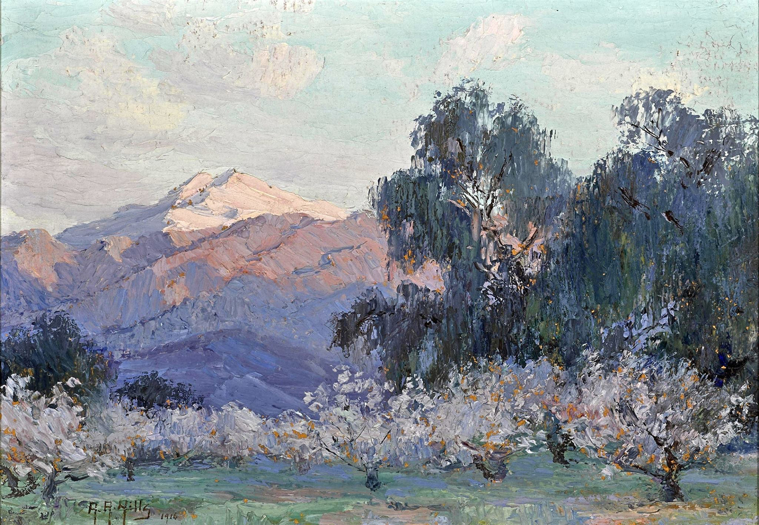 Evening Glow, Mount San Jacinto with Flowering Almond Trees, 1916