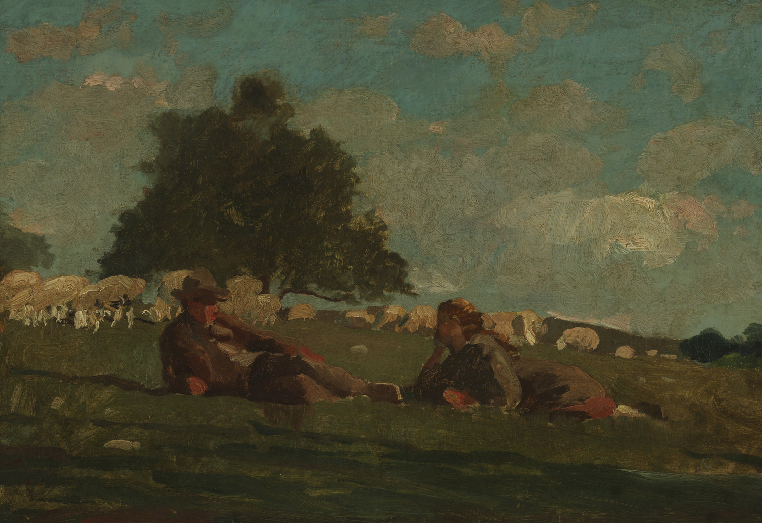 Boy and Girl in a Field with Sheep, 1877-78