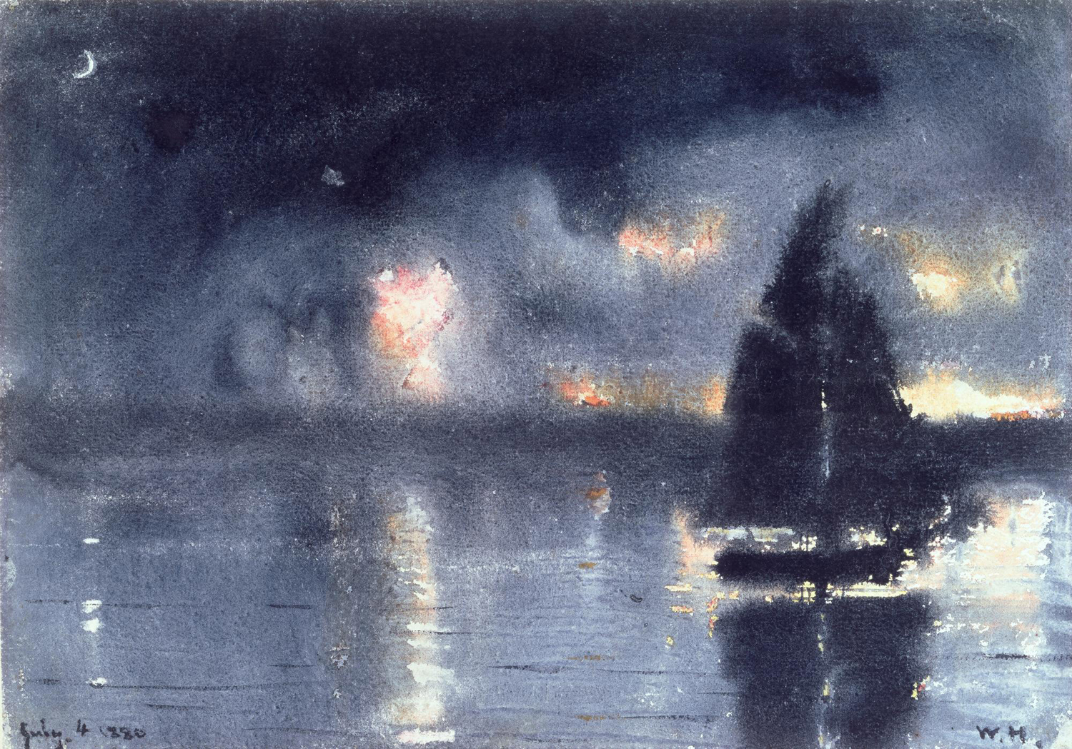 Sailboat and Fourth of July Fireworks, 1880