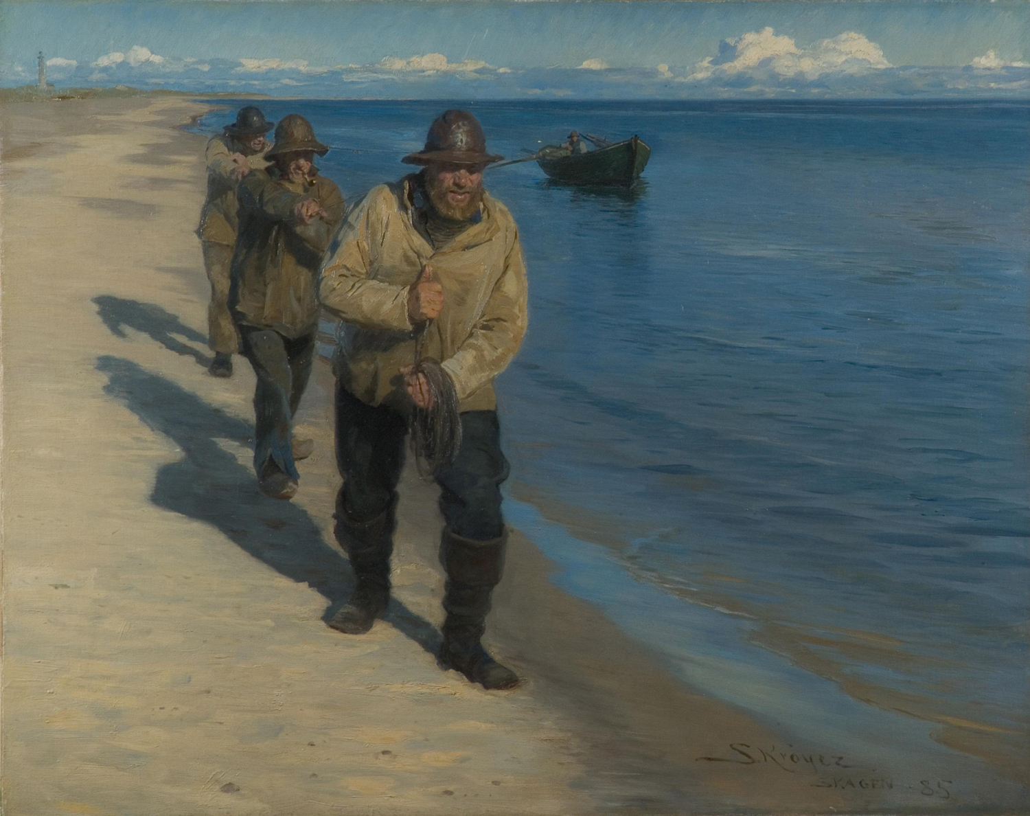 Three Fishermen Pulling a Boat, 1885