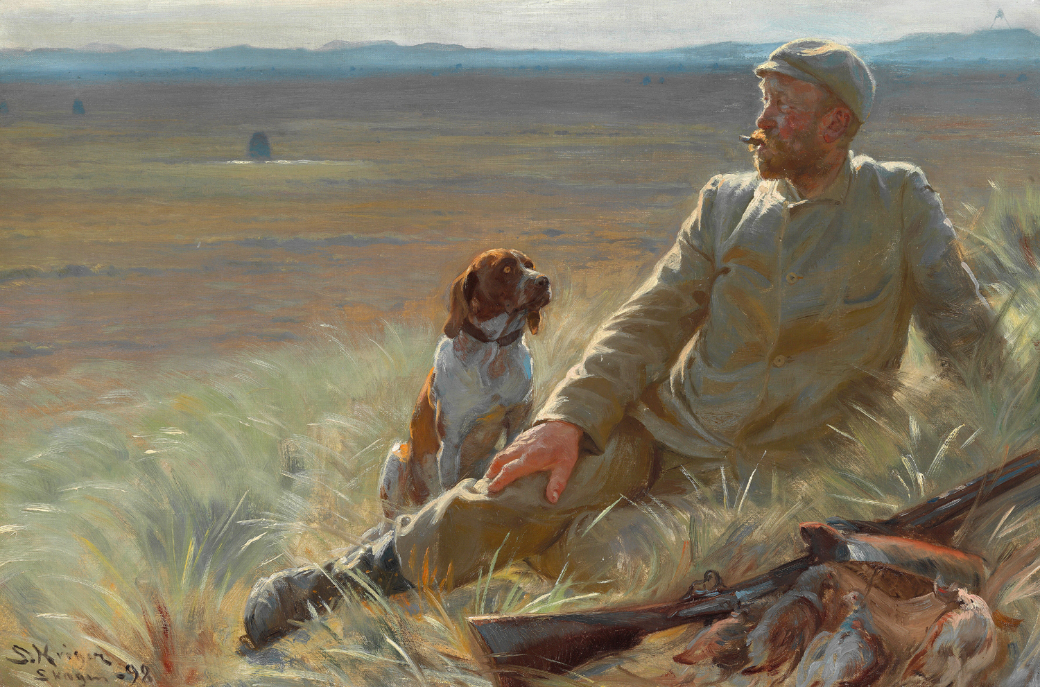 Degn Brondum Sitting in the Dunes with His Hunting Dog, 1898