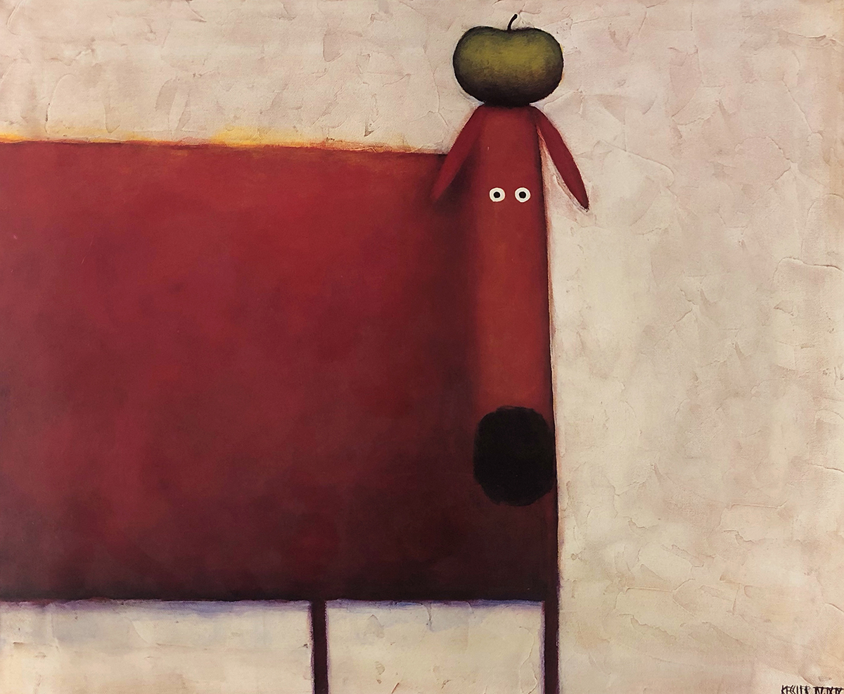 Red Dog With Apple