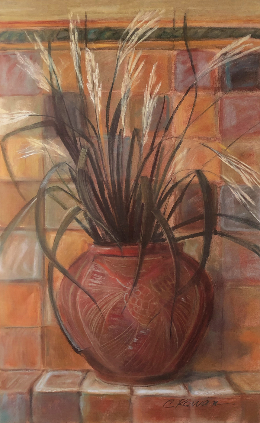 Grasses In Red Vase