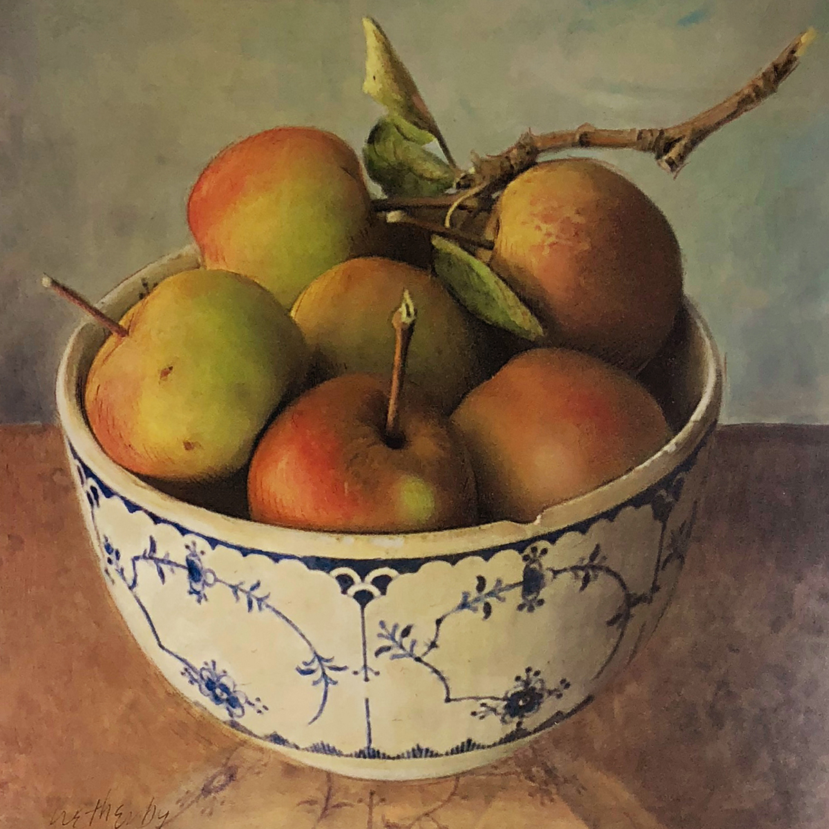 Apples in Blue and White Bowl