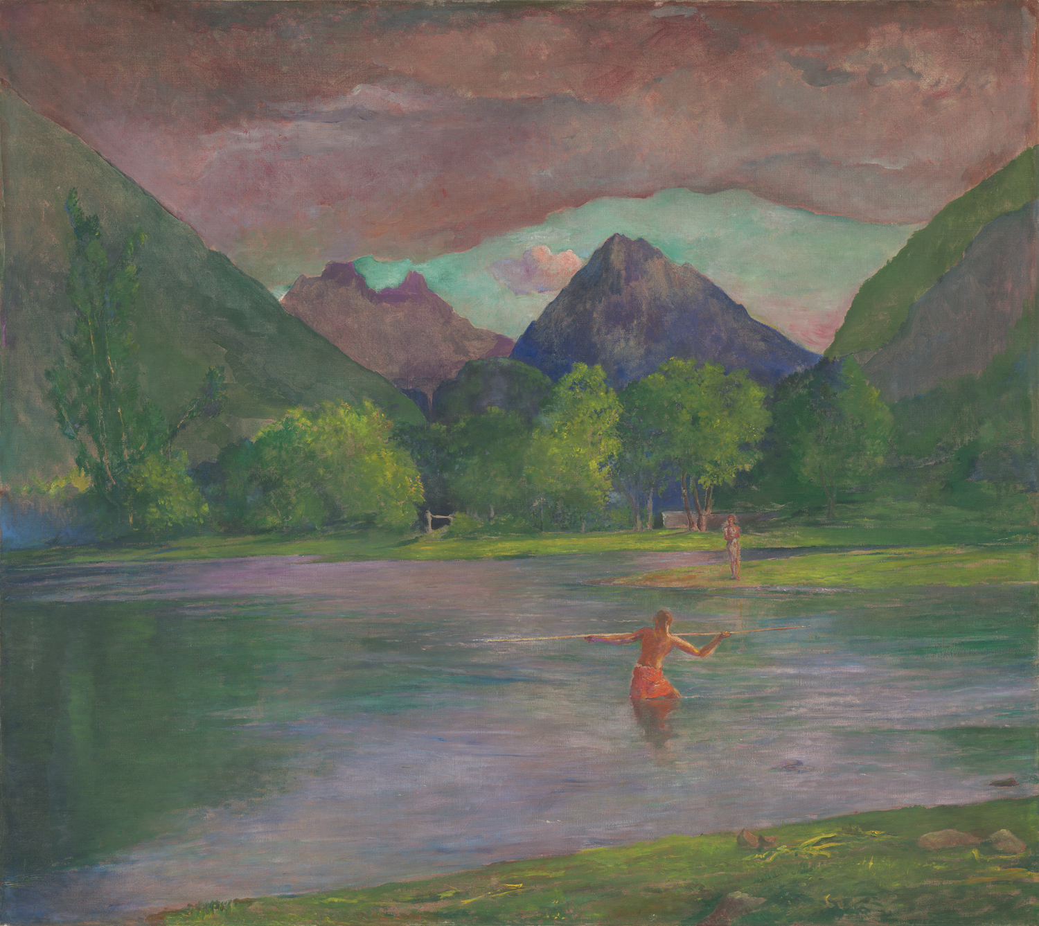 The Entrance to the Tautira River, Tahiti. Fisherman Spearing a Fish, 1895