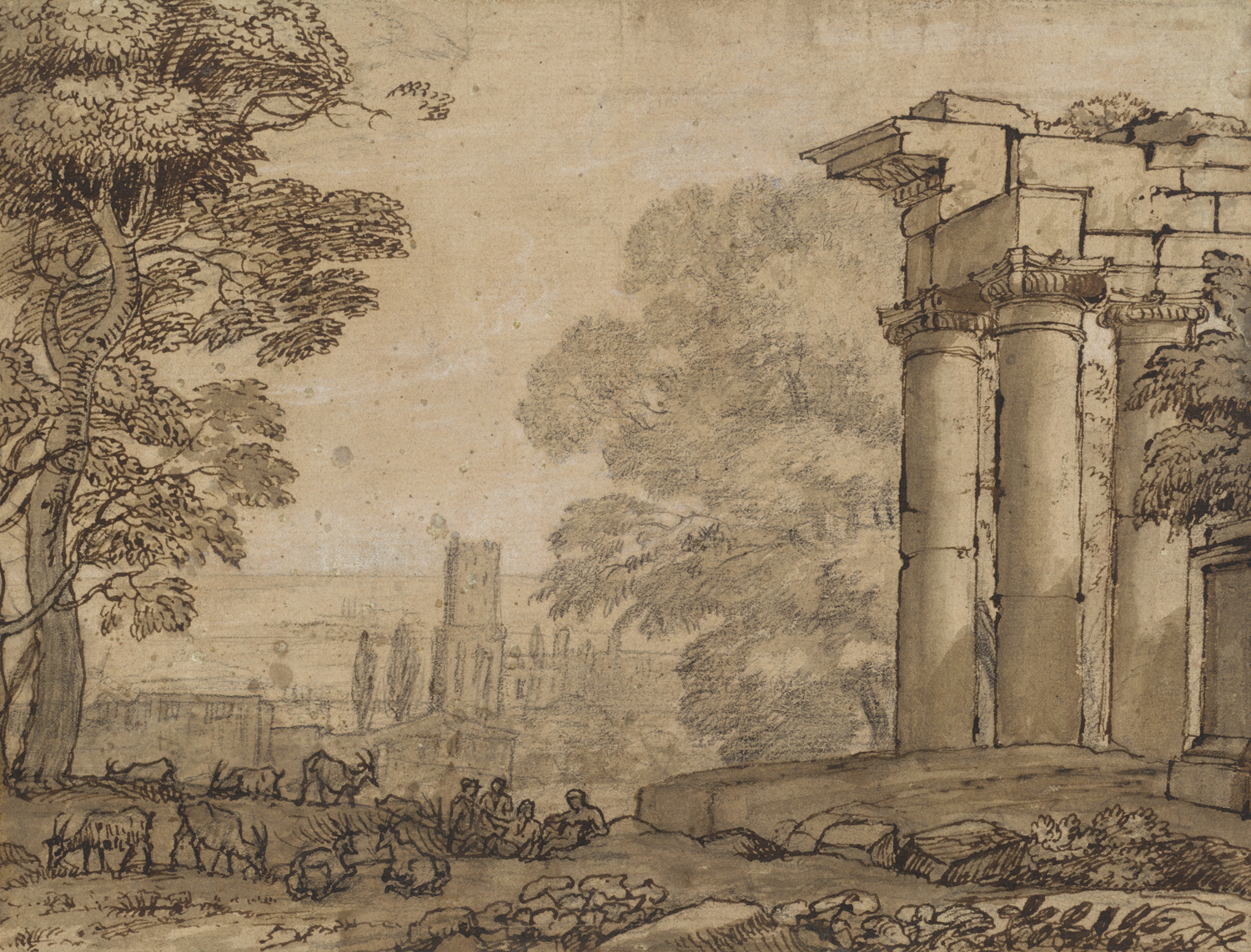 Landscape with Ruins, Pastoral Figures and Trees, c. 1650