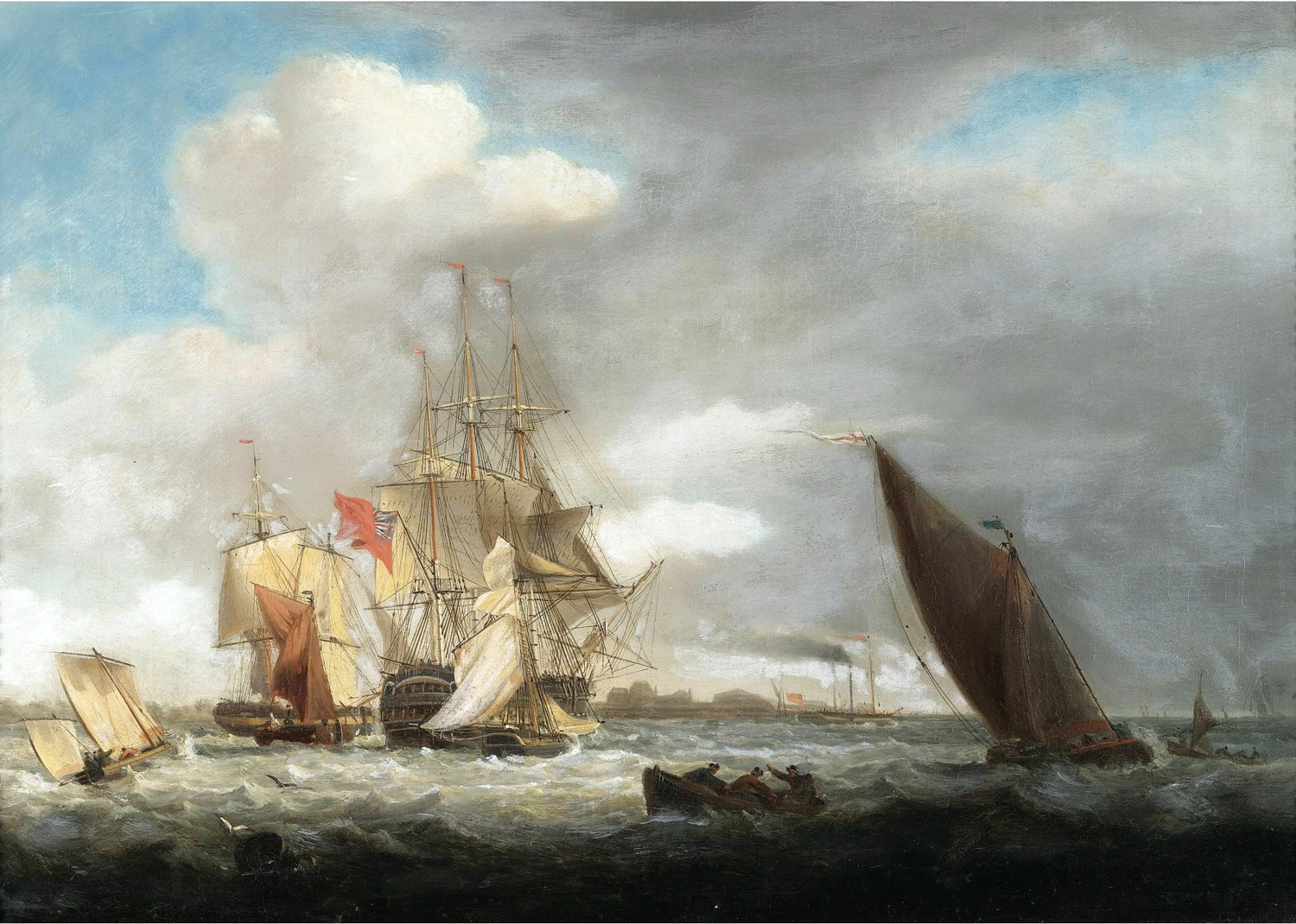 A British Men-of-War Surrounded by Coastal Craft, 71th century