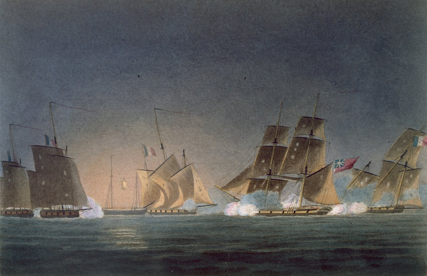 HMS Rinaldo Engaging Four French Privateers, 1820