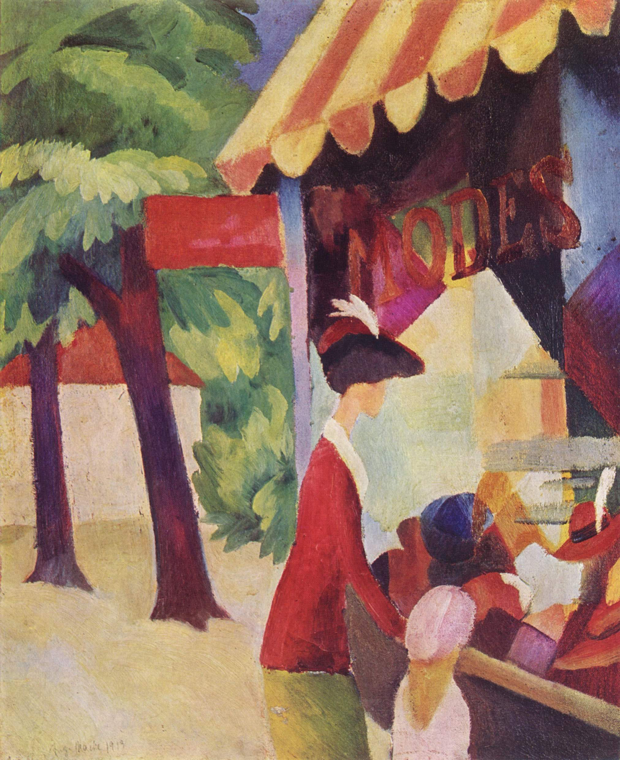 In Front of the Hat Shop (Woman with a Red Jacket and Child), 1913