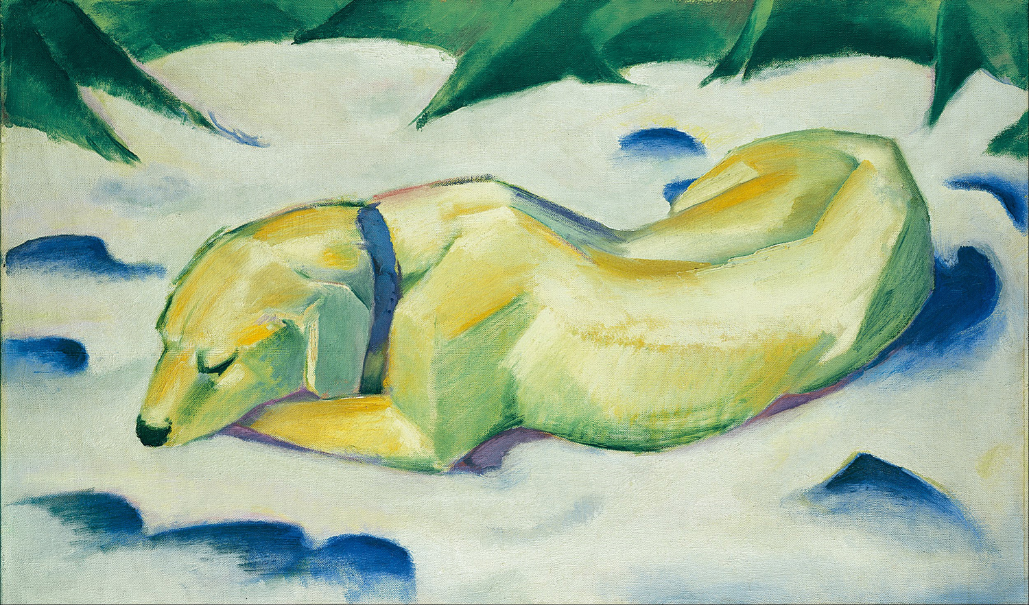 Yellow dog Lying in the Snow, 1911