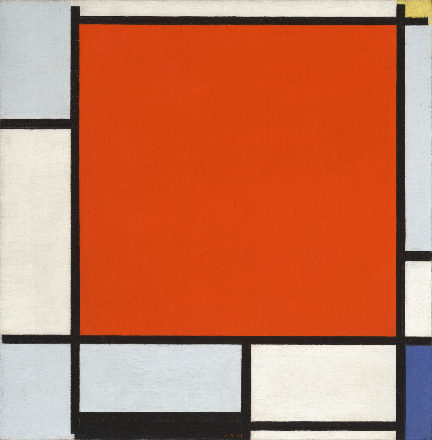 Composition with Large Red Plane, Bluish Gray, Yellow, Black and Blue, 1922