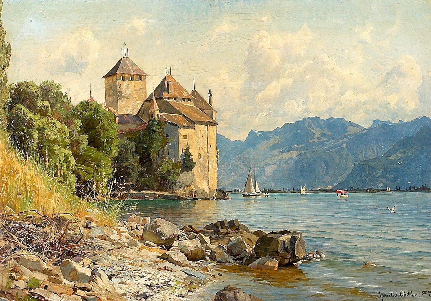Chateau de Chillon at Lake Geneva, 1889