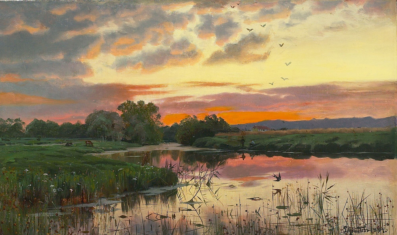 Evening View of a Stream with Two Fishermen, 1897