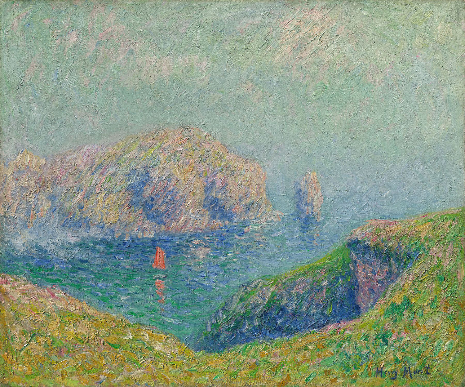 View of the Bay with Sailboat, 1912