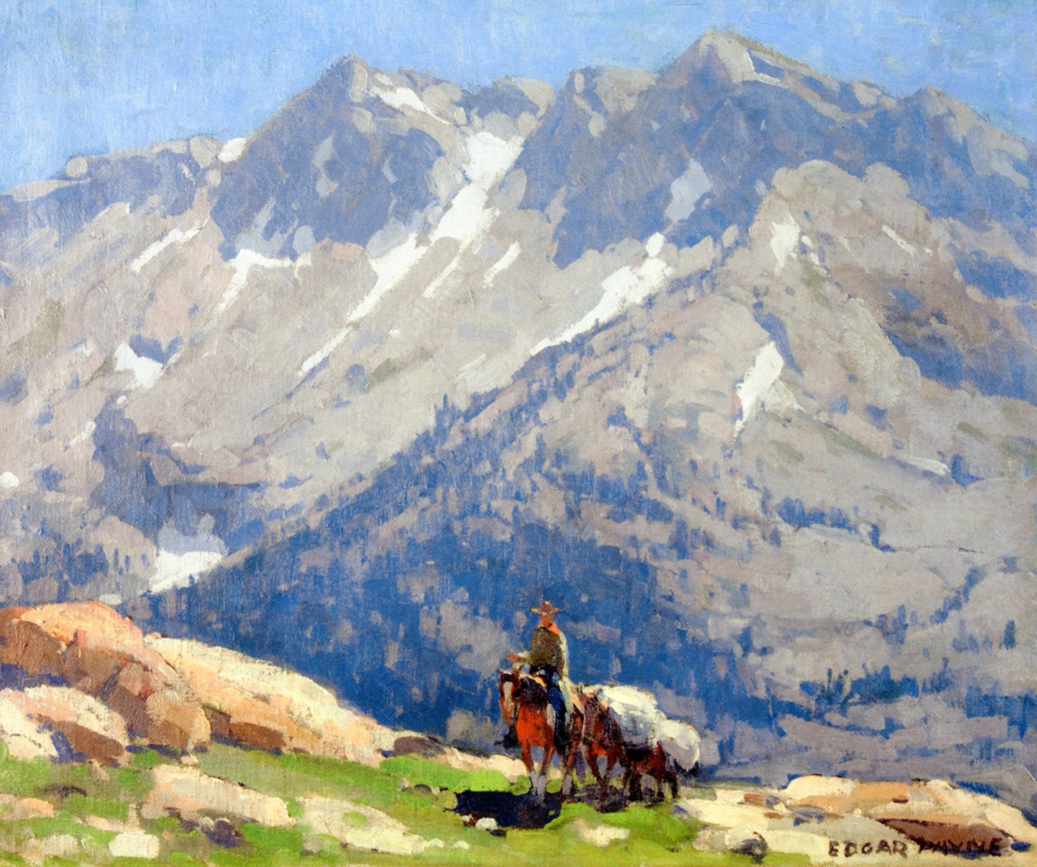 A Rider with Packhorses in the Sierra