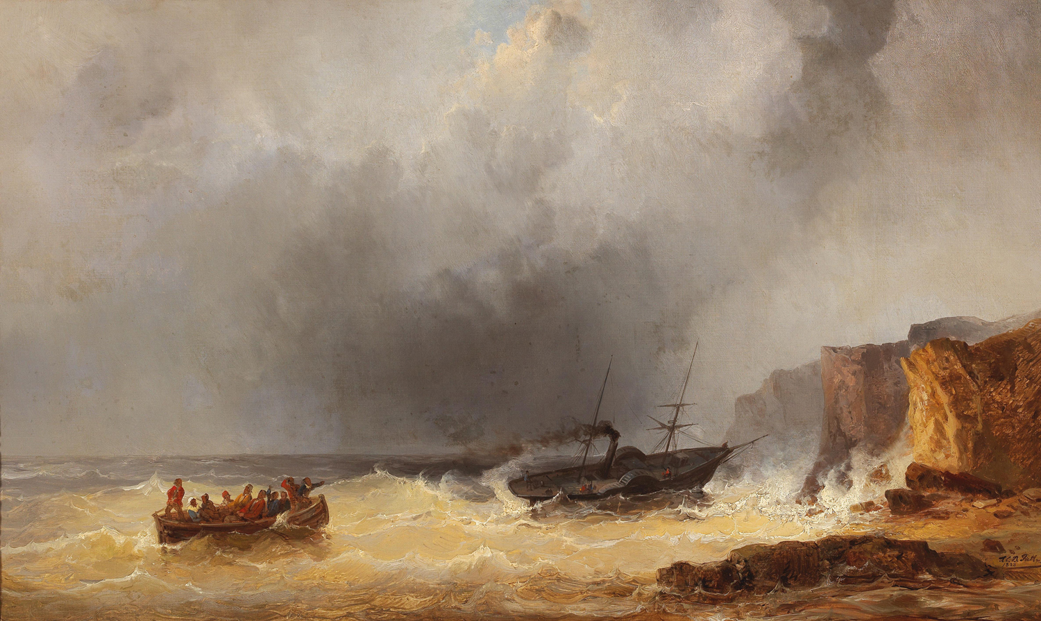 Steamship in Distress at Sea by a Rocky Coast, 1858