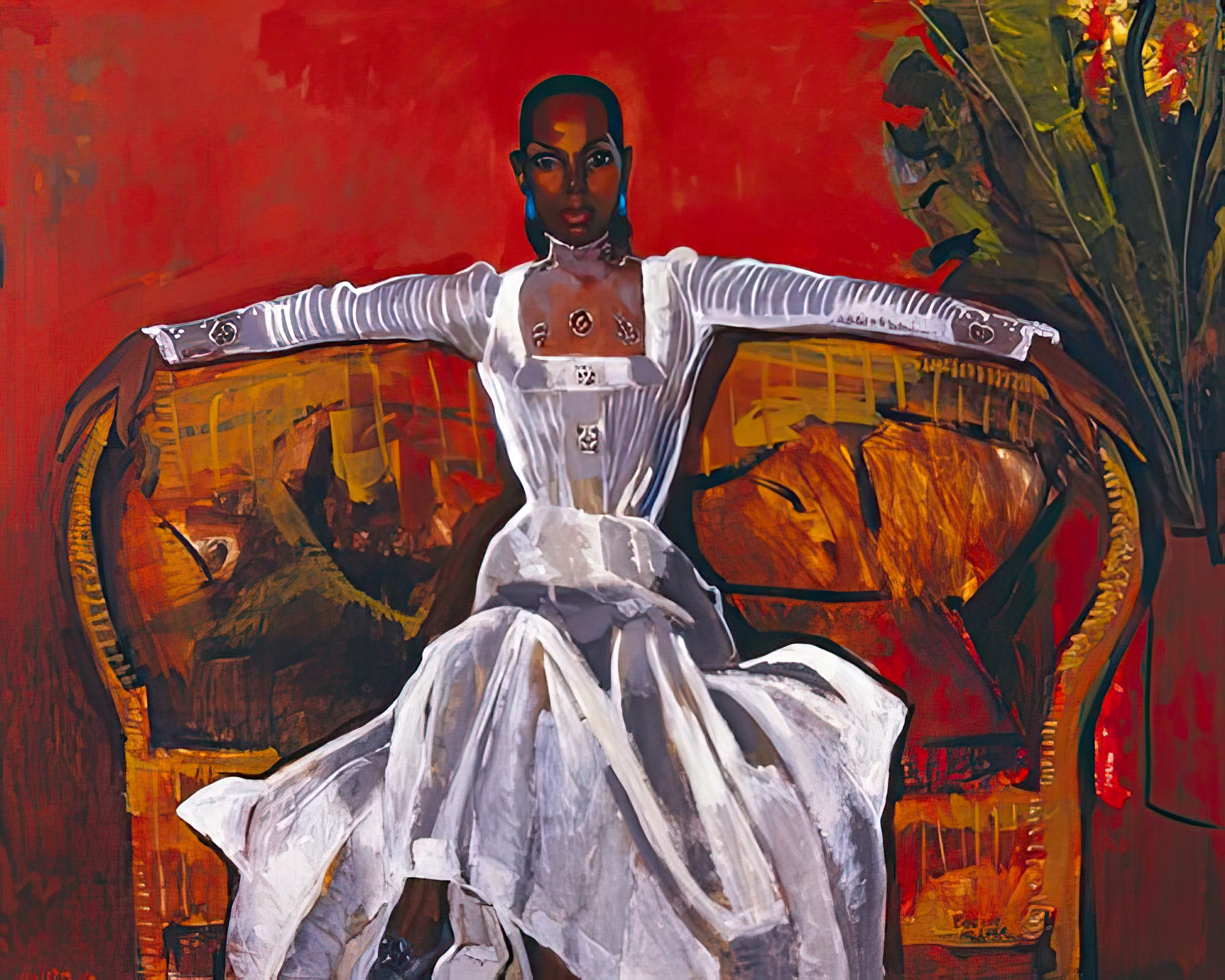 Sheila on a Rattan Settee, 1982