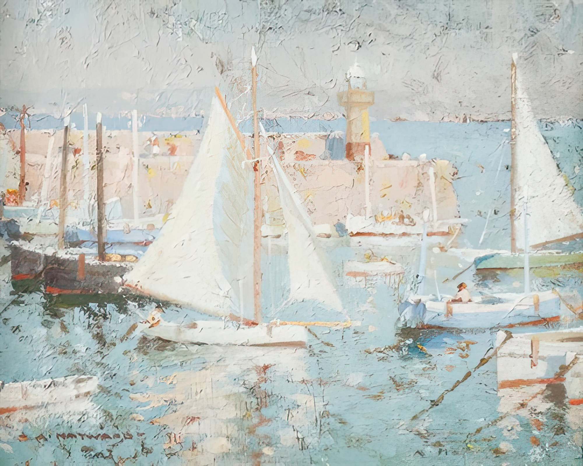 Cornish Harbour Scene with Yachts