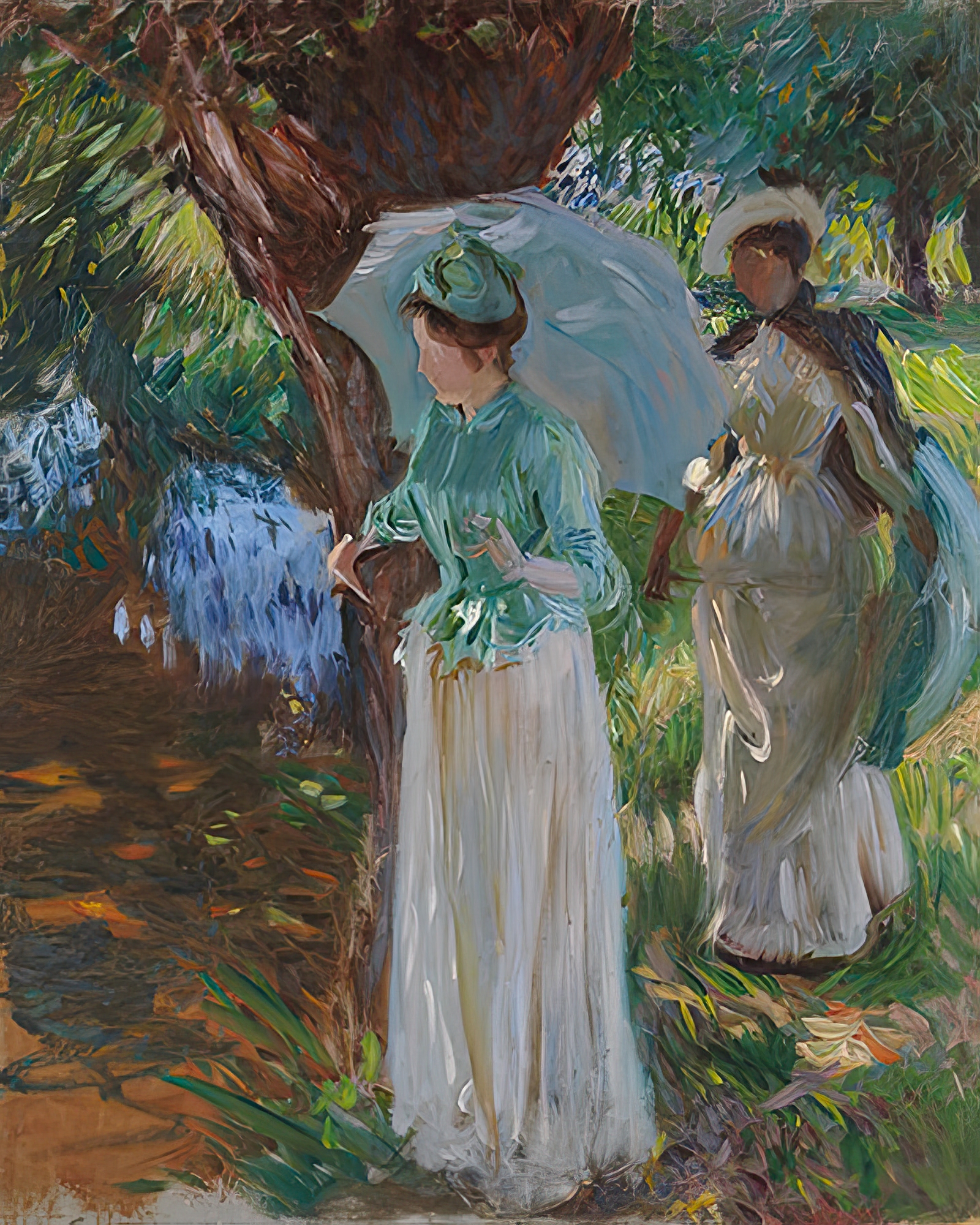 Two Girls with Parasols at Fladbury, 1889